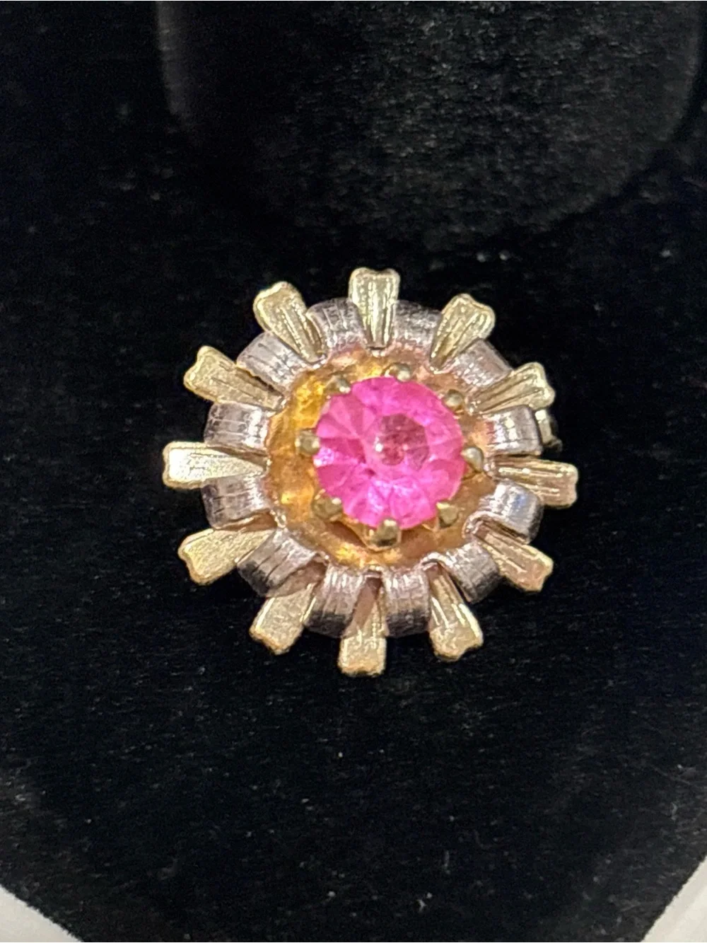 Vtg‎ 1950s Sunburst Brooch Pink Rhinestone Mid-Century Starburst Pin Hong Kong